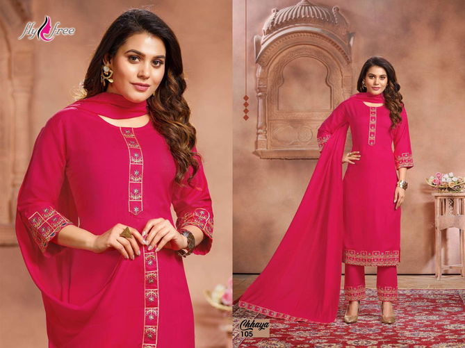 Fly Free Chhaya New Exclusive Wear Heavy Rayon Ready Made Salwar Suit Collection